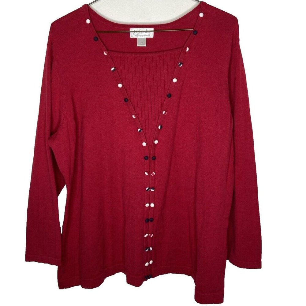 CJ Banks Women Size 3X Red Sweater Button Detail Cotton Lightweight Casual